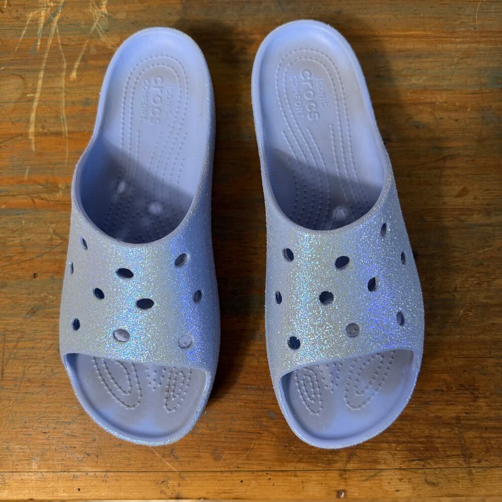 Crocs Classic Platform Glitter Womens 11 Moon Jelly Purple Slide 208233-5Q6